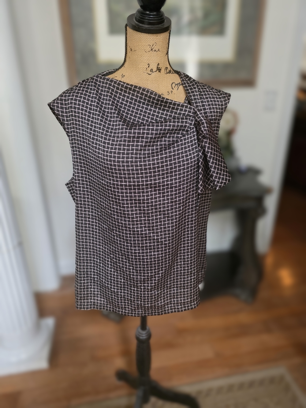 Eva Mendes Black and White Grid Tie-Shoulder Camisole